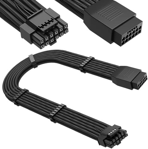Xiatiaosann GPU Power Extension Cable, 16pin(12+4) 12VHPWR PCIe 5.0 Connector Male to Female Sleeved Cable for RTX 3090Ti 4070Ti 4080 4090, With Cable Combs (16AWG, Black)