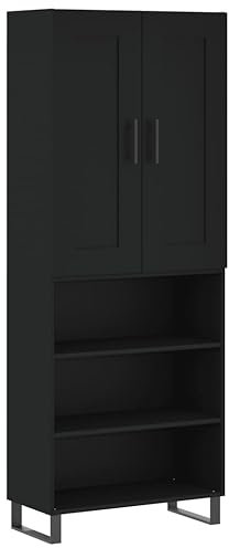 vidaXL Highboard, Sideboard mit viel Stauraum, Kommode Schrank für Wohnzimmer, Anrichte Beistellschrank Metallbeine, Modern, Schwarz Holzwerkstoff