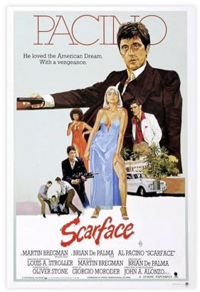 NEDOES Scarface Filmposter auf Leinwand, Schlafzimmer, Dekoration, Sport, Landschaft, Büro, Raumdekoration, Geschenk, ungerahmt, 60 x 90 cm