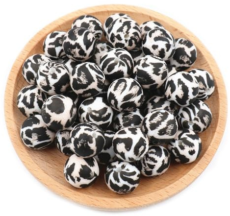 Leoparden-Silikonperlen, zum Basteln, 12 mm, 15 mm, 19 mm, rund, lose Abstandshalter, Großpackung für DIY-Schlüsselanhänger, Armbänder, 36 Stück (Leopard 2, 19 mm)