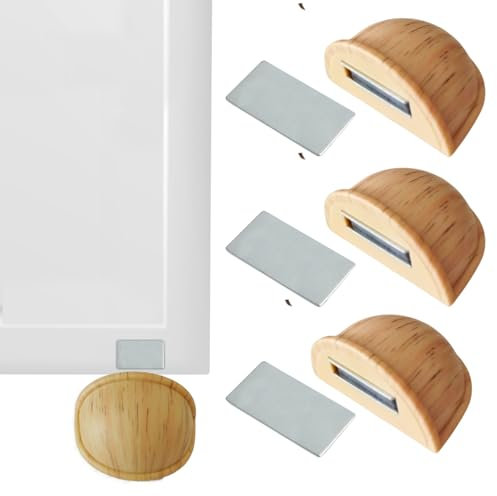 Fermaporta magnetico - Fermoporta da pavimento 4 pezzi - Fermaporte da terra adesivi - Blocca porta da pavimento marrone - Paracolpi porta (rovere chiao)