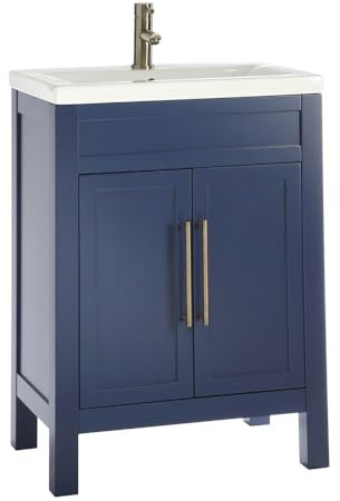 Milano Navy Blue 615mm Bathroom Vanity Unit Gold Bar Handle