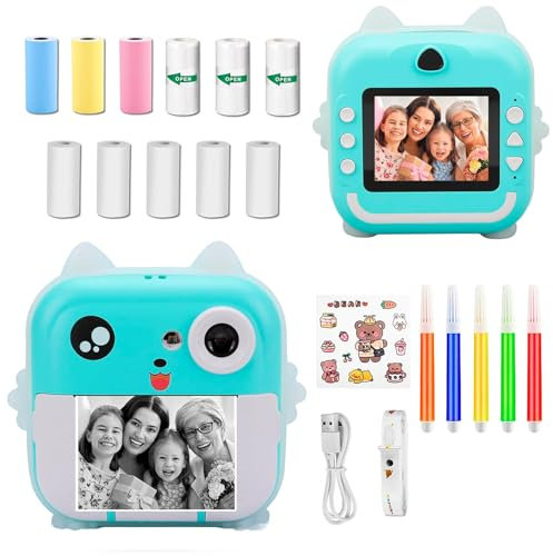 rayoner Cámara de Fotos Infantil, Cámara de Fotos Instantánea, Camara de Fotos Instantaneas Con 11 Rollos de Papel, Camara Fotos Instantaneas, Cámara Instantánea Para Niños, Camara Instanea Recargable