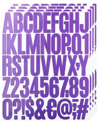 2 Inch Sticky Vinyl Letter Number Stickers,4 Sheets Self Adhesive Stick On Alphabet Symbol Sticker for Scrapbook, Bottle Decor - Purple