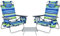 GIANTEX Chaises de Plage Pliable 3 Pcs, Chaises de Camping 5 Positions avec Dossier Haut et Table Enroulable, Chaise de Jardin Inclinables Charge 136 KG (Bleu + Vert)