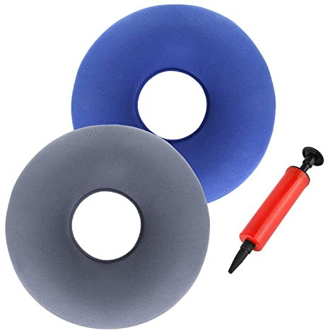 ZTMAKYLH Aufblasbares Orthopädisches Rundkissen, 2 Stücke Hämorrhoiden Sitzkissen, Kissen Aufblasbar Donut, Orthopädisches Rundkissen mit Pumpe, Weich Sitzring, zur Linderung Körperdrucks (36 cm)