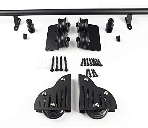 Sliding Ladder Hardware Retractable Rolling Library Ladder Rails Kit, Pulley Type Horizontal Wall Mount Sliding Library Ladder Hardware Kit System，With Floor Roller Wheels