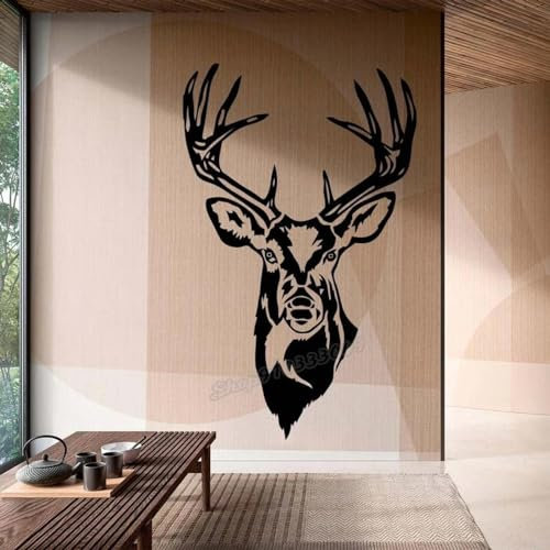 SHELOG Animal cerf sticker mural trompette forêt faune tête de cerf chasse autocollant mural vinyle art décalcomanie maison chambre salon décoration autocollant