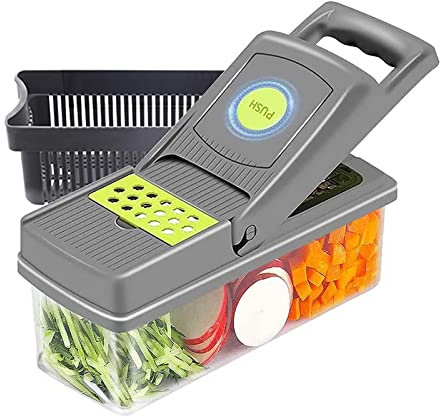 Picadora de patatas, cebolla y ajo con contenedor, picadora de verduras, cortadora de dados, picadora de queso mini, picadora de verduras de cuerda portátil, procesador de alimentos pequeño, cortador