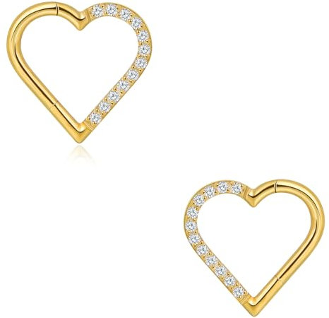 Lantine 2 Stück Daith Piercing G23 Titan + CZ 16G Herz Scharnier Nahtlose Clicker Ring Tragus Rook Knorpel Ohrringe Damen 10mm