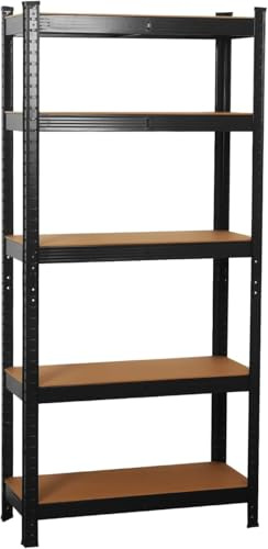 Holywarm Heavy-Duty Garage Shelving Units, 5-Tier Steel Storage Shelves - Boltless Assembly, 875kg Capacity for Warehouse Living Room Kitchen Bedroom (Black, 70x30x150cm)