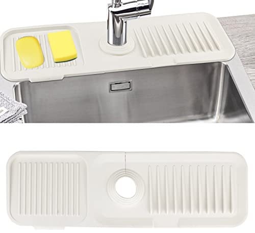 Kitchen Sink Splash Guard, 17.7” x 5.5” Silicone Faucet Sink Splash Guard, Faucet Drain Mat for Kitchen Bathroom and Counter, Splash Drying Countertop Sink Protectors Absorbent Mat (White)