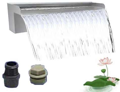 Kit fontane cascate, canale di scarico dell'acqua per laghetto Koi, fontana con irrigatore per piscina, fontane per piscine fuori terra, per piscina con cascata da giardino, patio, piscina(Silver,100c