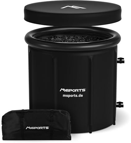 MSPORTS Eisbad Premium 80 cm Komplettset Tragetasche, Thermodeckel, Luftpumpe, Kopfkissen, Allwetter - Abdeckung - für Sportler & Anfänger, erleben Sie die regenerative Kälte zu Hause - Eistonne