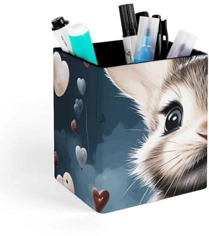 BTCOWZRV Porte-stylo en cuir pour bureau - En forme de cœur et lapin - Joli pot à crayons décoratif - Porte-pinceaux de maquillage - Accessoires de bureau