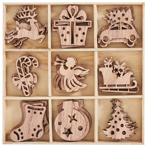 VBS Streuteile Christmas in Holzbox ca. 3,5 cm, 36 Stück, Sperrholz, Streudekoration, ideal zum Basteln, Deko zum Streuen