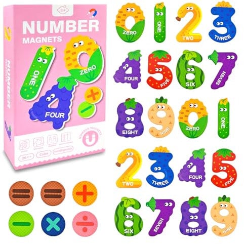 Yeefunjoy 26 Pieces Magnetic Numbers, Cute Refrigerator Magnets Educational Learning Tool Number Recognition for Toddler, Fruit Numbers & Symbols Learning Toys Preschool Counting for Kids Baby Gift