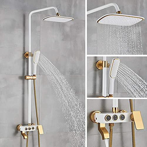 WTLONBF Duschsystem Schwarz-Gold-Duscharmatur-Set Space Aluminium Regendusche Badezimmer-Duschmischarmatur mit Bidet Heiß-/Kaltwasser-Mischbatterie, Weiß-Golden A