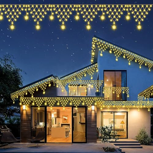 Opard Mesh Weihnachtsbeleuchtung 4.2m 11 Tropfen mit 8 Lichtmodi Timer und Memory Funktion