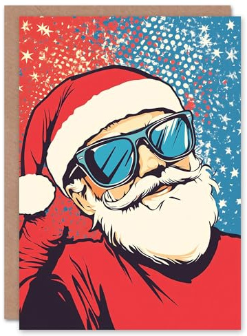 Artery8 Cool Santa Claus Sunglasses Comic Book Blank For Him Or Her Art Xmas Festive Christmas Card