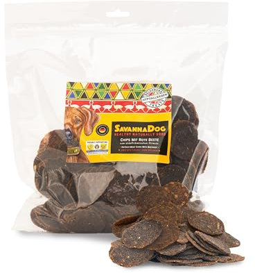 SavannaDog Chips mit Rote Beete 800g - Hunde Leckerlis getreidefrei & hypoallergen,Leckereien für Hunde mit Straußenfleisch, Hundeleckerli mit wertvollen Ballaststoffen