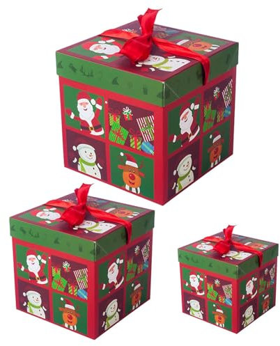 3 Stück Geschenkbox Für Weihnachten Stapelbare Geschenkbox Weihnachten Mit Deckel Weihnachts Pappschachteln Set Für Verpacken Weihnachtsboxen Set Pappschachteln Für Geschenke
