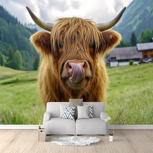 Foto Tapete Wandbild Graslandtier Yak 200x140 cm Tapete Vliestapete 3D Effekt Tapete Vlies Wandbild Wohnzimmer Schlafzimme Wanddekoration Fototapete