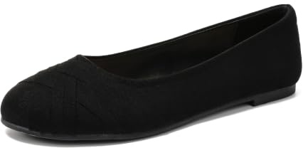 Ataiwee Women's Wide Width Slip-On Ballet Flats, Solid Color Round Toe Casual Shoes.BK,8