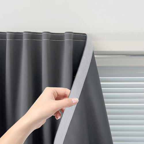 Sovtfides Magic Tape Stick On Curtains Window Shades Pull Down Blackout Window Cover Blackout Curtains for Bedroom No Drillng Self Adhesive Curtains No Rod Small Curtain, 59 W X 84 L, Grey, 1 Panel