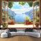 Fototapete Gefälschte Fenster 3D Strandpalmen - Blick Auf Das Meer Und Die Berge Wasserdichte Tapete,Designtapete Wohnzimmer Schlafzimmer Küche Großer Tv Hintergrund Wandkunst Dekoration