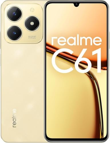 realme C61 Smartphone 4G, 6+256 Go, Batterie de 5000 mAh, écran Eye Comfort 90 Hz, Puissant chipset Octa-Core, caméra AI de 50 MP, Moteur d'augmentation AI, Or Scintillant (sans Adaptateur)