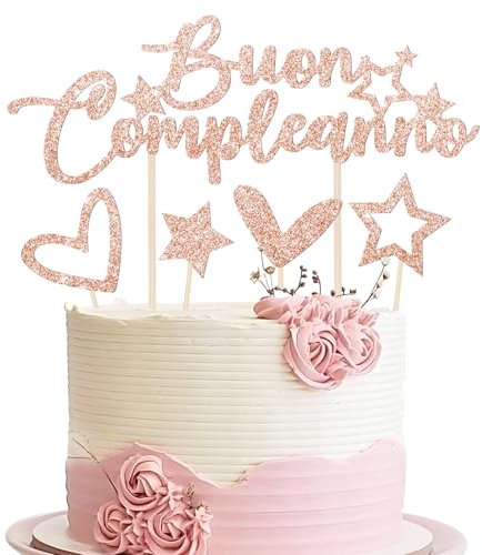 BOOMTOP 9pcs Italienisch Buon Compleanno Tortendeko Cake Topper Kuchendeko Geburtstag Rosegold Geburtstagstorte Topper