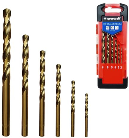 Greywolf Set di punte in cobalto M35 HSS per metallo, 135°, per metallo temprato, acciaio inossidabile, ghisa, legno e plastica, con contenitore indicizzato (diametro 2/3/4/5/6/8 mm), 6 pezzi