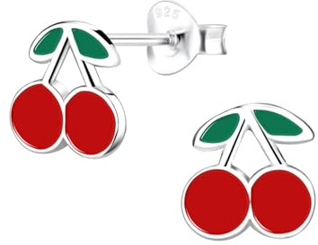 Monkimau Mädchen Ohrringe Kirsche | Ohrstecker aus 925 Sterling Silber | Kinderohrringe hypoallergen