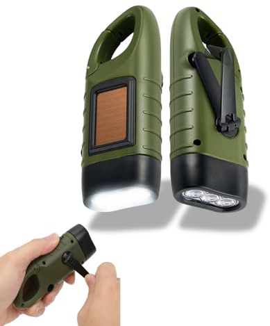 Hominas Taschenlampe Kurbel für Notfall Solar Taschenlampe mit Wandern Schnalle Mini Format für Outdoor Camping Notfall Stromausfall