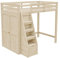 SogesPower Hochbett Kinderbett 90x200 cm mit Sicherheitstreppe (Staufächer + Schublade), Integriertem Kleiderschrank und Massivholz-Kiefer Natur
