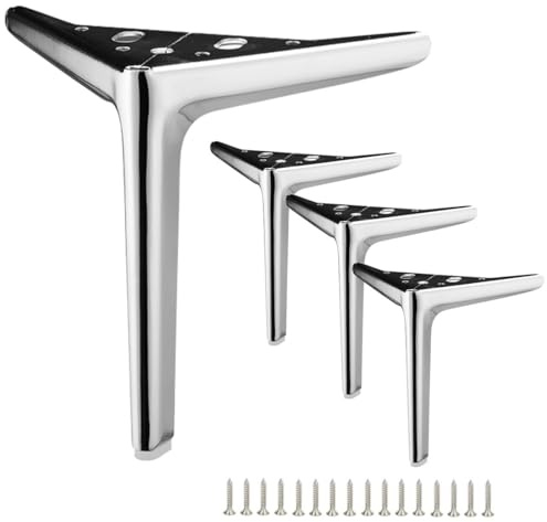 Générique Lot de 4 Pieds de Meubles en Metal, Pied de Table Modernes en Forme de Triangle Charge Jusqu'à 900 Kg, 10cm 12cm 15cm 18cm 20cm 25cm pour Bureau/Basse/Canapé/Lit/Chaise(Silver,H 10''/25cm)