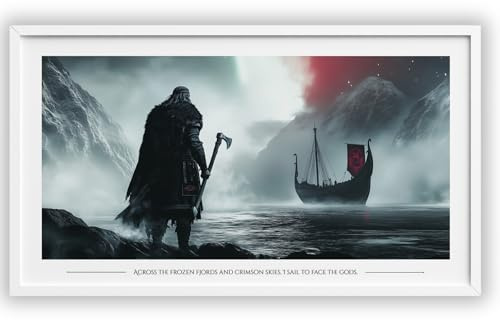 MJ-GRAPHICS® Wikinger Poster Zitat 40x20cm – Viking Bild Krieger Spruch Axt Boot Wanddeko Götter Wandbild Wohnzimmer Büro Männer Deko nordisch Kunststil OHNE RAHMEN