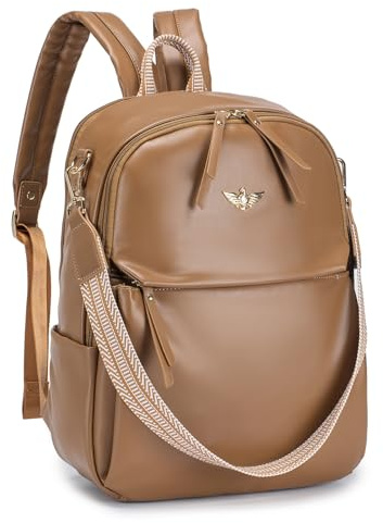 BAGZY Handgepäck Rucksack 40x30x10 Lufthansa Damen Wasserdicht 14 Zoll Laptop Rucksack Elegant Tagesrucksäcke Handtasche 2 in 1 Backpack Women PU Leder Arbeitstasche Business Schulrucksac Braun