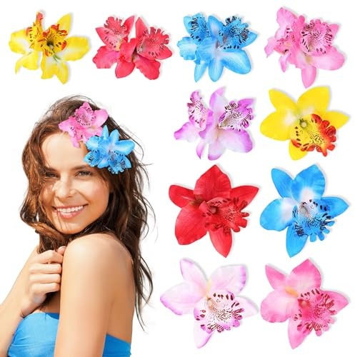 10 Pezzi Fermacapelli a Fiore, 2 Stili Fermacapelli Orchidea a Forma di Fiore, Clip per Capelli Fiori Hawaii per Matrimoni Vacanza Spiaggia Estate Feste