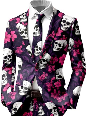 RUMAOZIA Costume di Halloween da uomo, giacca scheletro horror, giacca blazer stampata, blazer spaventoso, abbigliamento per feste, abbigliamento casual, festival