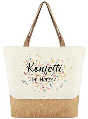 Tarklanda Jutebeutel Konfetti im Herzen, Fasching Karneval Stofftasche Damen, Jute Baumwolltasche für Frauen, Karneval Konfetti im Herzen Tasche Geschenke für Frauen Frau Freunde Kollegin