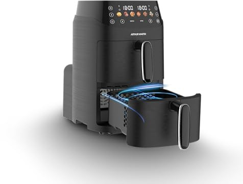 ARTHUR MARTIN - Air Fryer Superposé 5L - 1000w x 2-6 Programmes Prédéfinis - Contrôle Température 80°– 200° - Minuterie 60mn - Poignée Chromée Isolante - Double Panier 2 x 2,5L