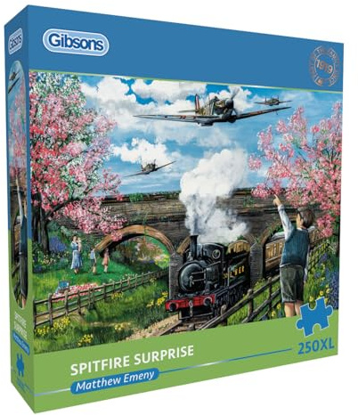 Gibsons Spitfire Surprise 250XL Teile Puzzle für Erwachsene von Matthew Emeny - Extra große Teile - Nostalgische Luftfahrt & Eisenbahn Thema Artwork - Premium Nachhaltiges Puzzle Made in UK/EU