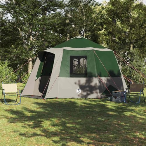 Familienzelt 10 Personen, Wasserdichtes Outdoor Camping Zelt Grün Weiß, 405x405x273 cm, UV-Schutz, Belüftungsfenster, mit Tragetasche, für Strand Abenteuer
