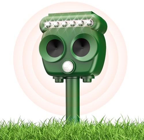 WUGEIN Repellente Gatti Ultrasuoni Solare,Impermeabile a Frequenza Professionale Repellente Gatti,Dissuasore Animali con Luce Flash a LED,Dotato di sensore infrarosso