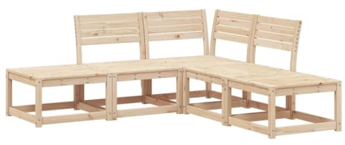 PUGYNBK 5-TLG. modulares Gartensofa Set aus massivem Kiefernholz, Outdoor Couchgarnitur Holz mit Rückenlehnen und Latten-Design, Garten-Sofagarnitur für Terrasse und Innenhof