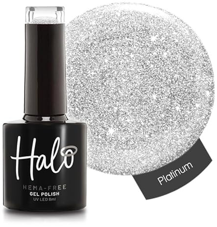 Halo Gel Polish 8ml - Platinum. UV/LED Gel Nail Polish, Long Lasting & Easy To Apply. Nail Art Colours For Manicure & Pedicure. Gel Polish For Professional & Home Use.