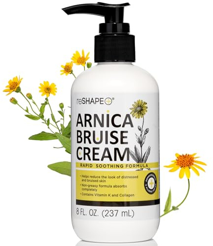 Reshape+ Arnica Bruise Relief Topical Cream For Bruising, Swelling, & Discoloration On Skin, Natural Skin Care Homeopathic Arnica Lotion W/Vitamin K, Horse Chestnut, & Collagen, Large 8 Fl Oz