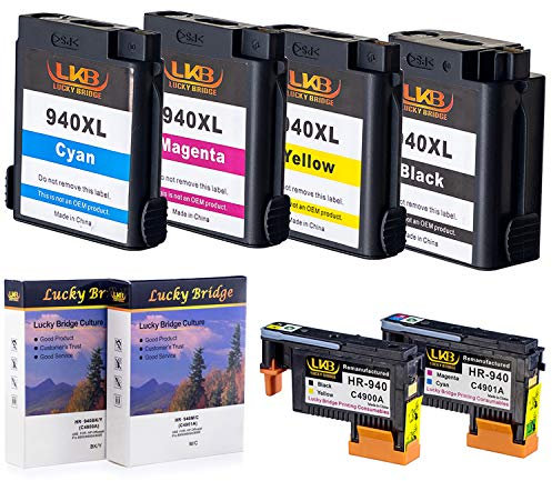 Lucky Bridge 2PK HP940 Testina di stampa C4900A C4901A Cartuccia d'inchiostro rigenerata e 1 set 940 940XL con chip mai usato Compatibile per HP Officejet